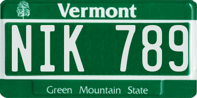 VT license plate NIK789
