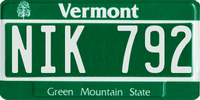 VT license plate NIK792