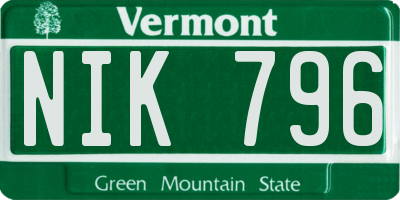 VT license plate NIK796