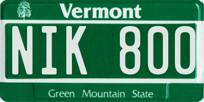 VT license plate NIK800