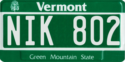 VT license plate NIK802