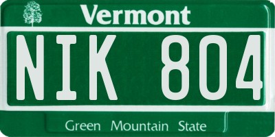 VT license plate NIK804