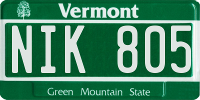 VT license plate NIK805