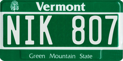 VT license plate NIK807