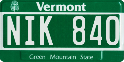 VT license plate NIK840