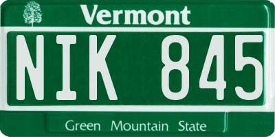 VT license plate NIK845