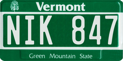VT license plate NIK847