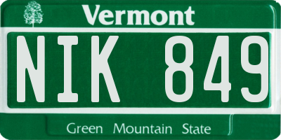 VT license plate NIK849