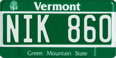 VT license plate NIK860
