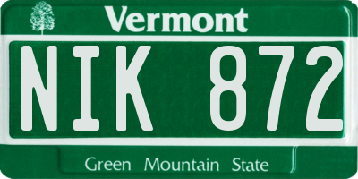 VT license plate NIK872