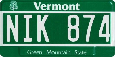 VT license plate NIK874