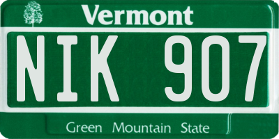 VT license plate NIK907