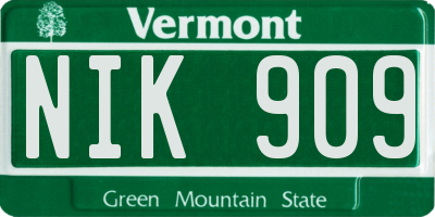 VT license plate NIK909