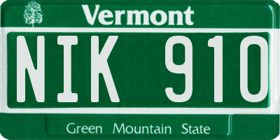 VT license plate NIK910