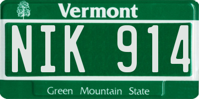 VT license plate NIK914