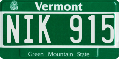 VT license plate NIK915