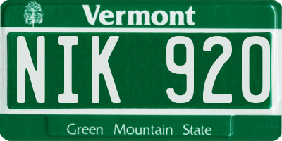 VT license plate NIK920