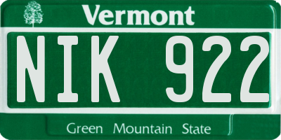 VT license plate NIK922