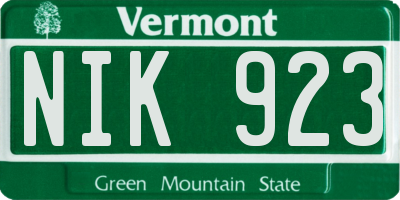 VT license plate NIK923