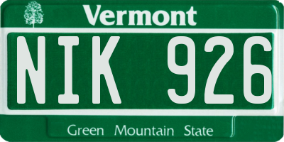 VT license plate NIK926