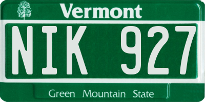 VT license plate NIK927