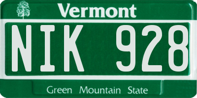 VT license plate NIK928