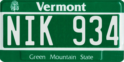 VT license plate NIK934
