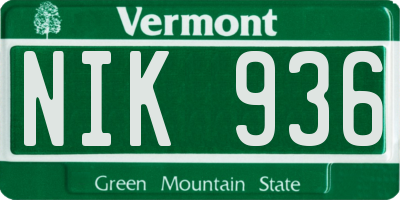 VT license plate NIK936
