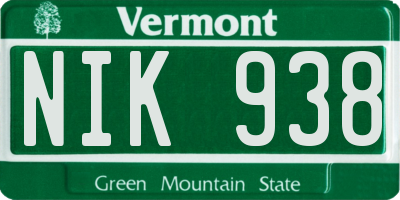 VT license plate NIK938