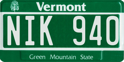 VT license plate NIK940