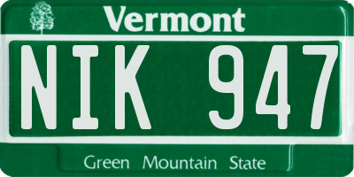 VT license plate NIK947