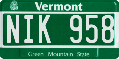 VT license plate NIK958