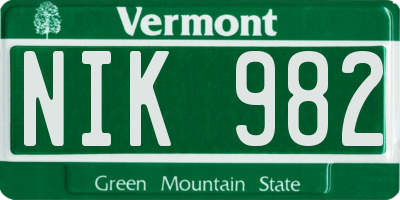 VT license plate NIK982
