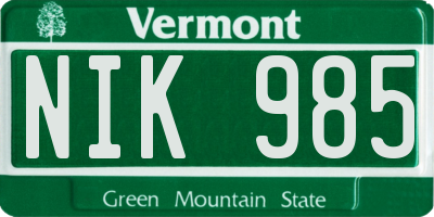 VT license plate NIK985