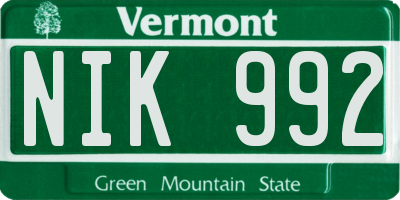 VT license plate NIK992