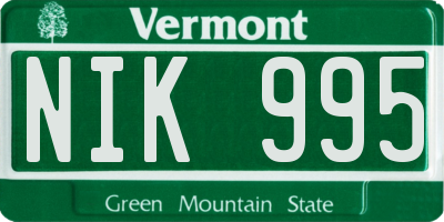 VT license plate NIK995