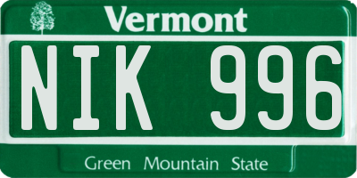 VT license plate NIK996