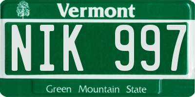 VT license plate NIK997
