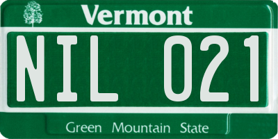 VT license plate NIL021