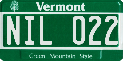 VT license plate NIL022