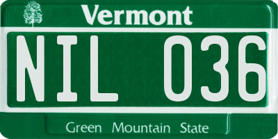 VT license plate NIL036