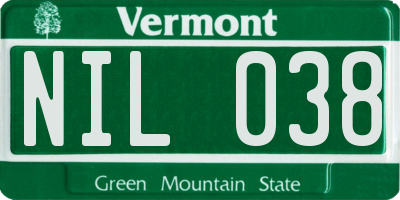 VT license plate NIL038