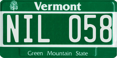VT license plate NIL058
