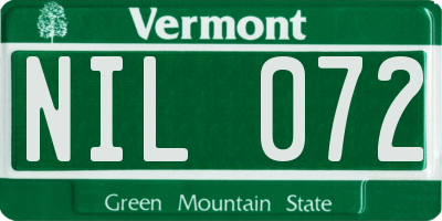 VT license plate NIL072