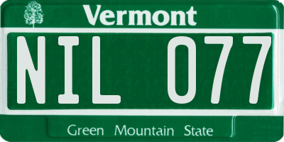 VT license plate NIL077