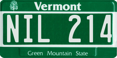 VT license plate NIL214
