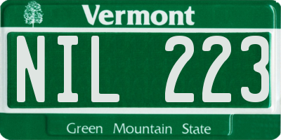 VT license plate NIL223