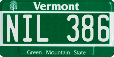 VT license plate NIL386