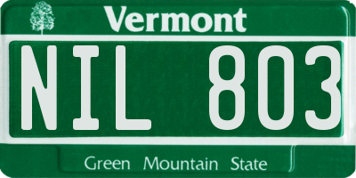 VT license plate NIL803