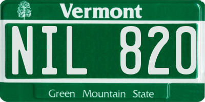 VT license plate NIL820